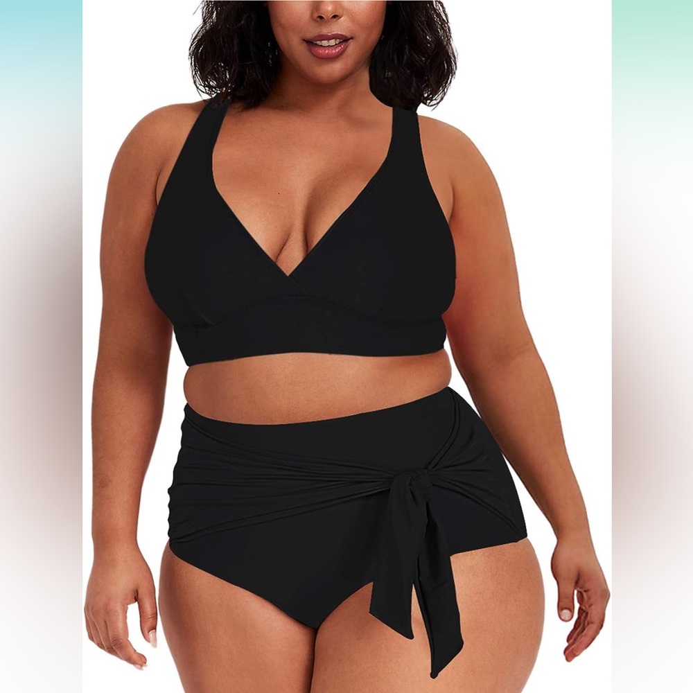 V Neck Strappy High Waisted Knotted Bathing Suit